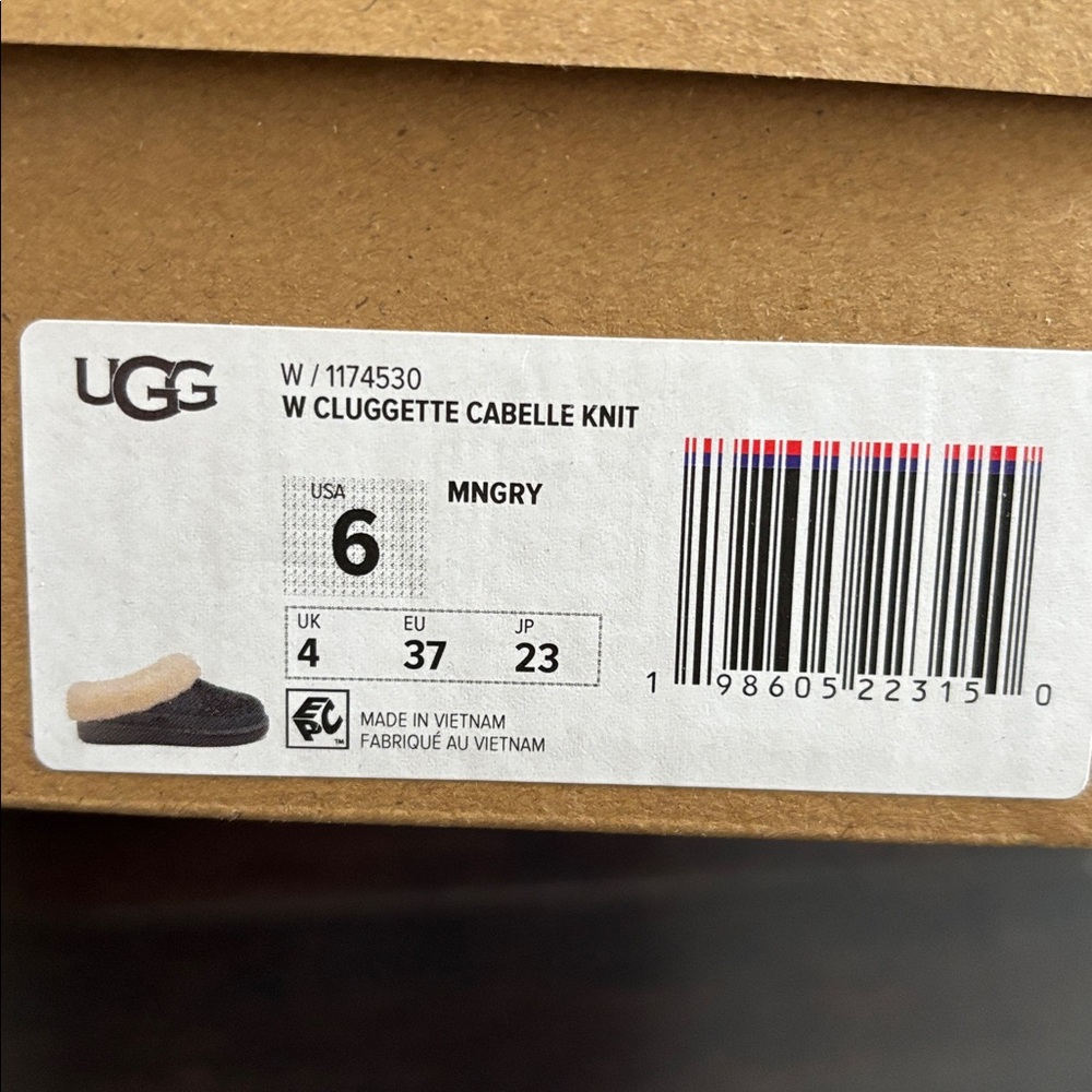 UGG CLUGGETTE CABELLE KNIT SLIPPERS IN MOONGRAY SZ 6 new in box - Picture 9 of 9